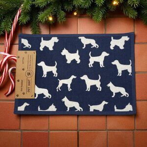Dog Pet Feeding Mat 13x19" Blue White Non Slip Cotton Food Water Bowl Placemat